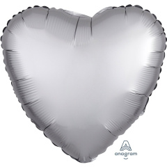 A Шар (18"/46 см) Сердце, Platinum, Сатин, 1 шт.